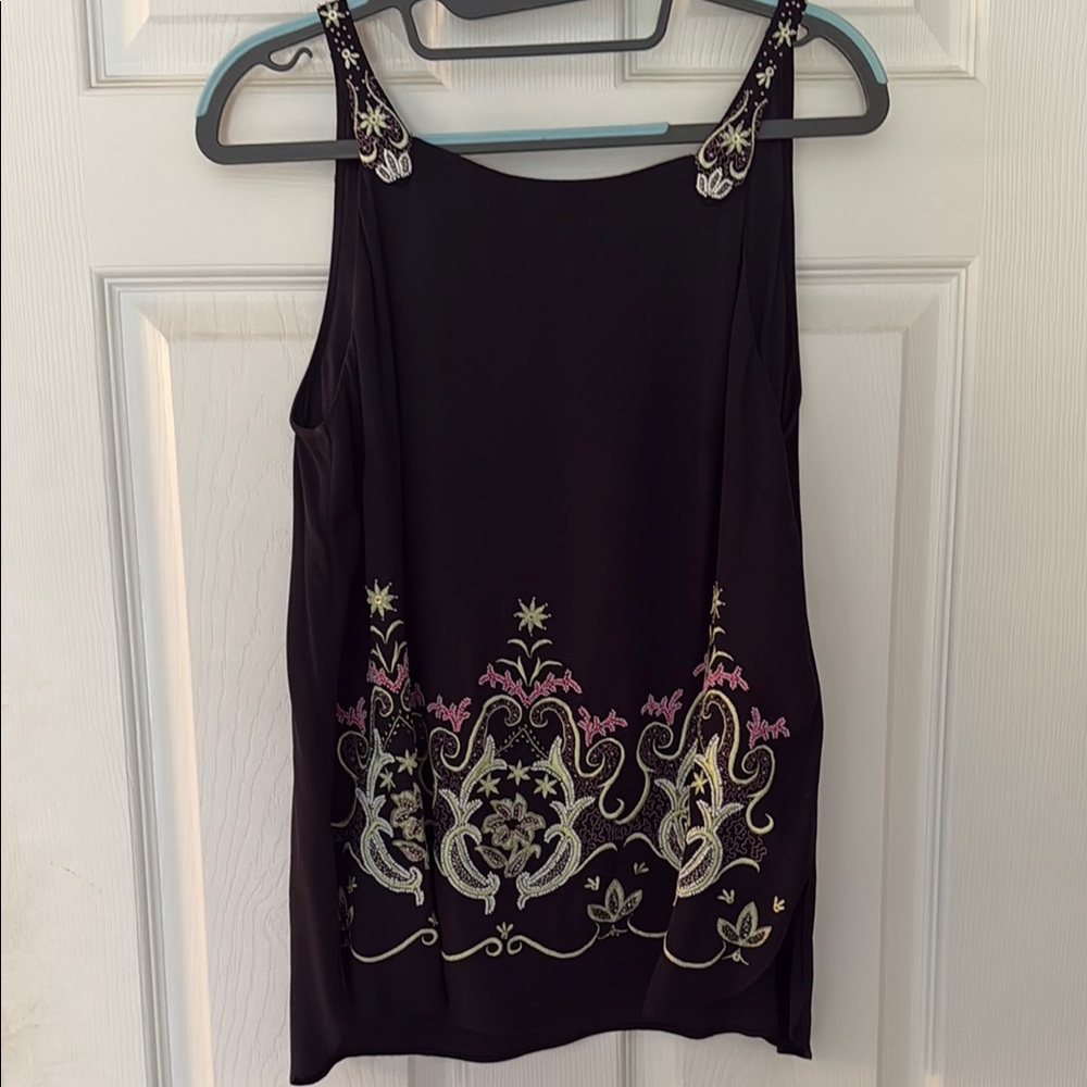 French Connection Embroidered Navy Sleeveless Top